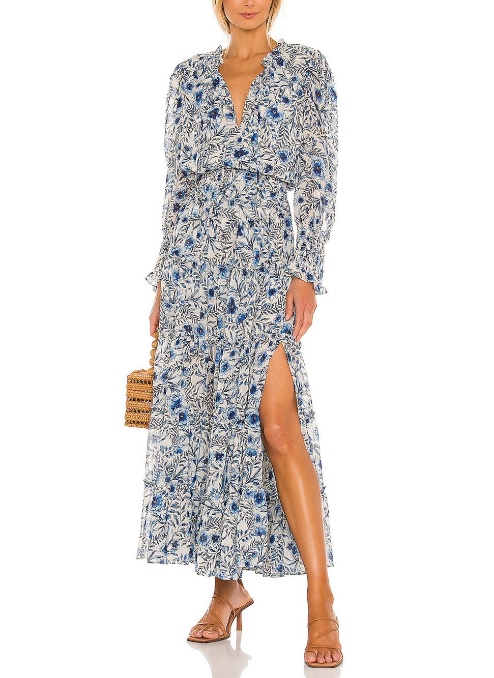 Misa Los Angeles Floral Indigo Blooms Vida Maxi Dress Size S